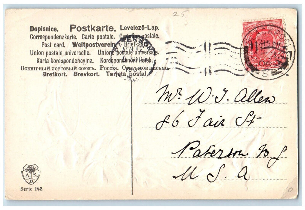 1906 Easter Greetings Hatched Egg Ribbon Flowers Embossed Antique Postcard