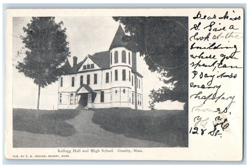 1906 Kellogg Hall High School Granby Massachusetts MA South Hadley MA Postcard
