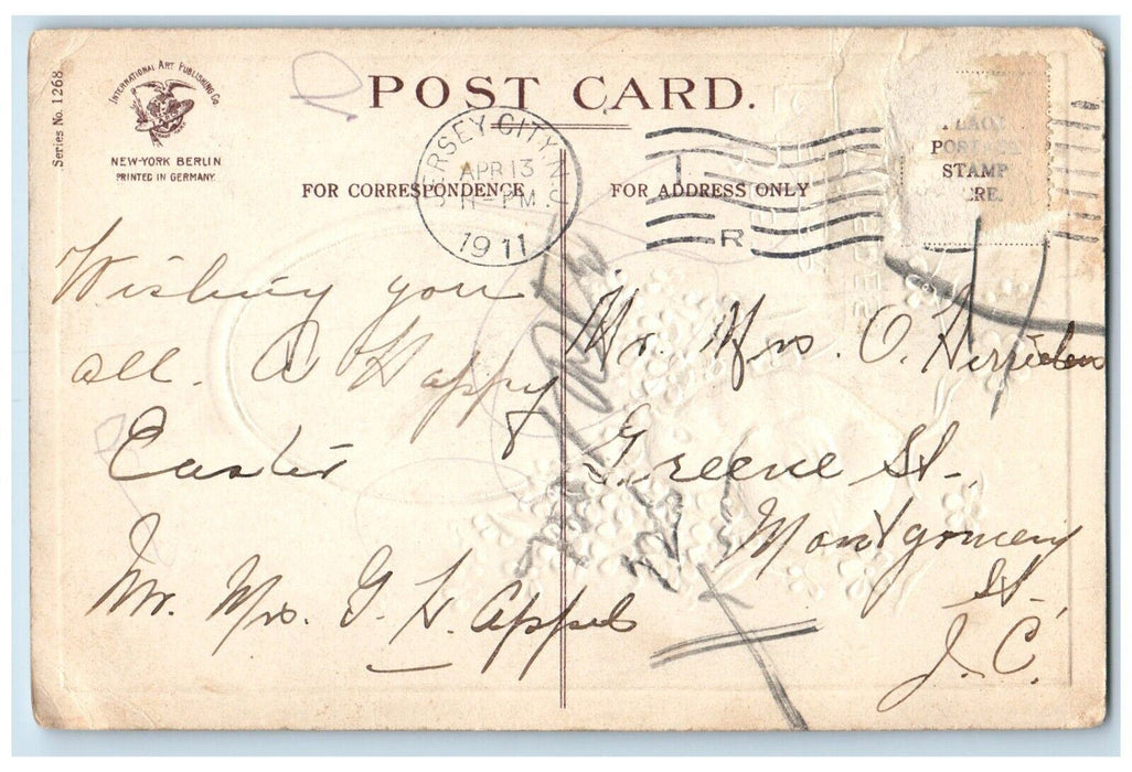 1911 Easter Wishes Chick Pansies Flowers House River Clapsaddle Antique Postcard