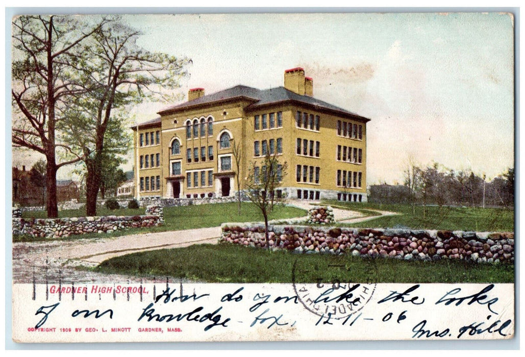 1906 Gardner High School Gardner Massachusetts MA Posted Antique Postcard