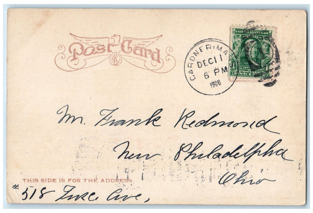 1906 Gardner High School Gardner Massachusetts MA Posted Antique Postcard