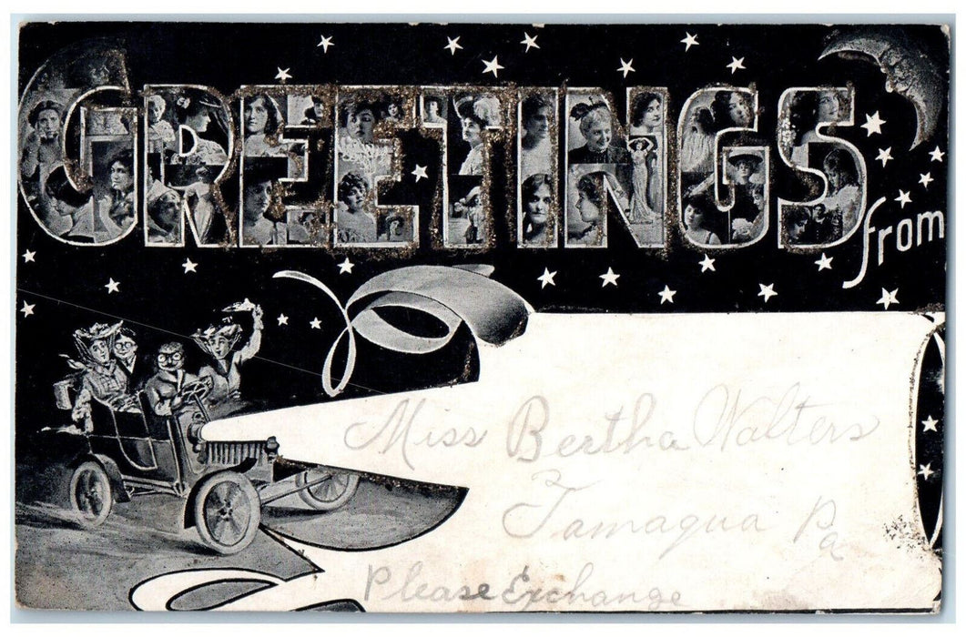 c1905 Greetings from Tamaqua Pennsylvania PA Large Letter Stars Moon Postcard