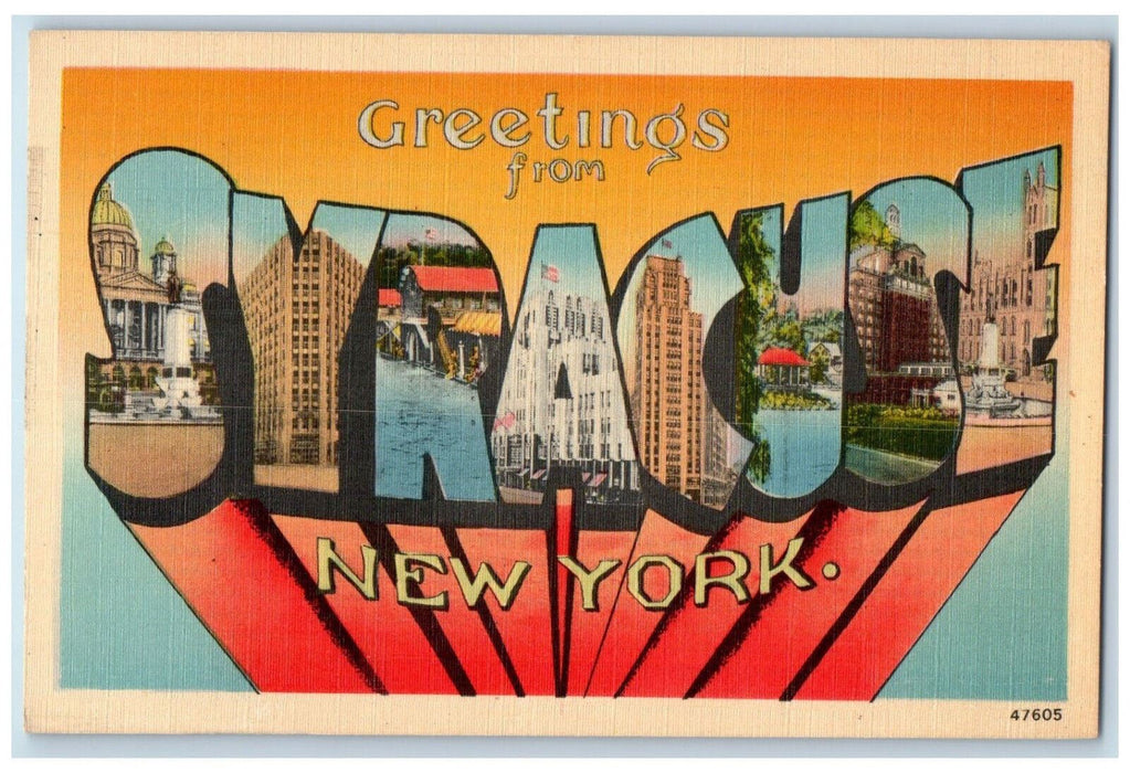 c1940's Greetings from Syracuse New York Large Letter Multiview Postcard