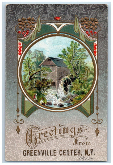 1912 Mill Scene Greetings from Greenville Center New York NY Embossed Postcard