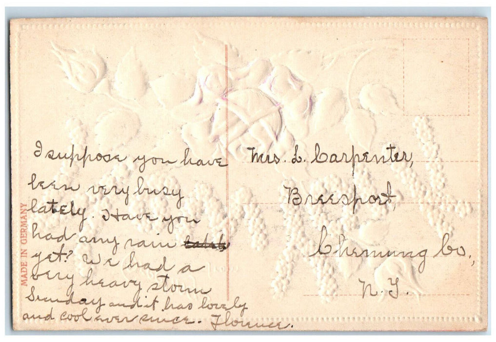 c1910 Greetings from New York NY Pink Flower Embossed Posted Postcard