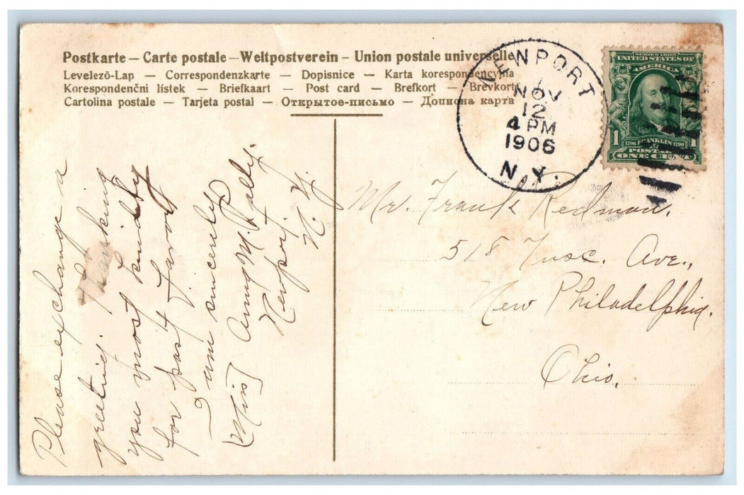 1906 Greetings from Newport New York NY Purple Flower Glitter Postcard