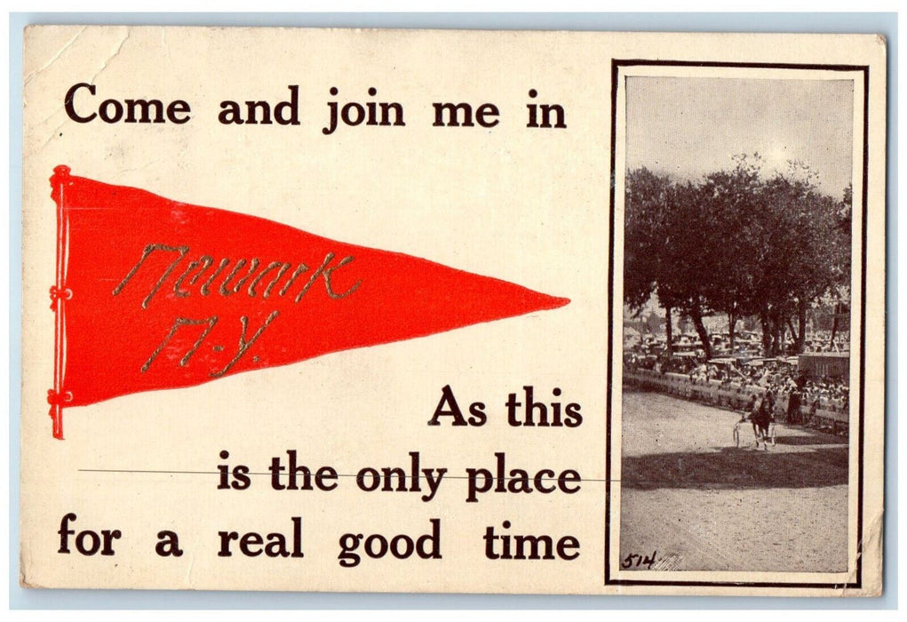 1912 Newark Pennant New York NY Horse Riding Scene Antique Posted Postcard