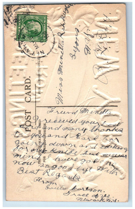 1910 Greetings from Newark New York NY Flower Embossed Antique Postcard