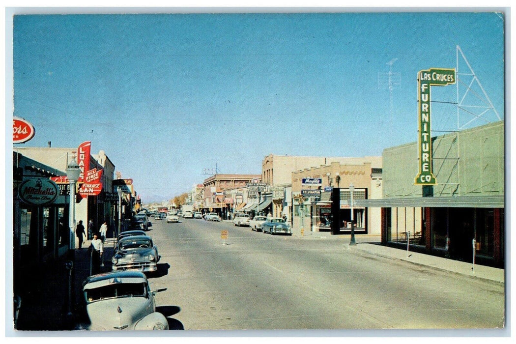 1959 Las Cruces City Dona Ana County Street Road Furniture New Mexico Postcard