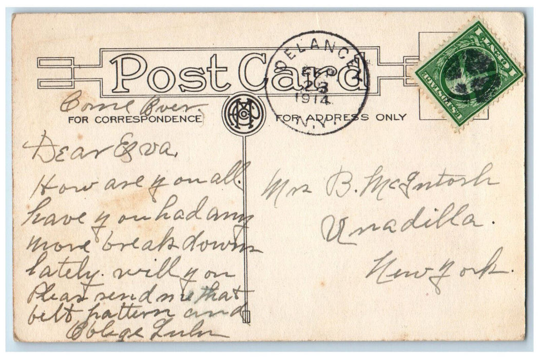 1915 From De Lancey Mailman and Lady Couple New York NY Posted Postcard