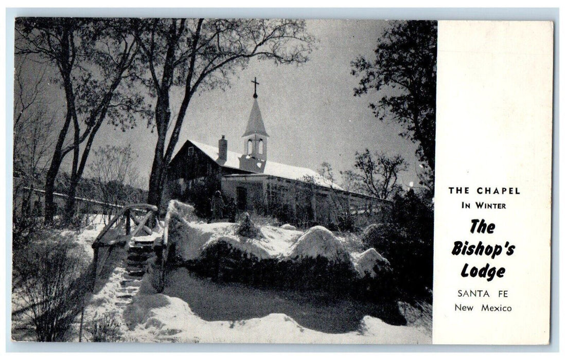 c1940 Chapel Winter Bishops Lodge Santa Fe New Mexico Vintage Antique Postcard