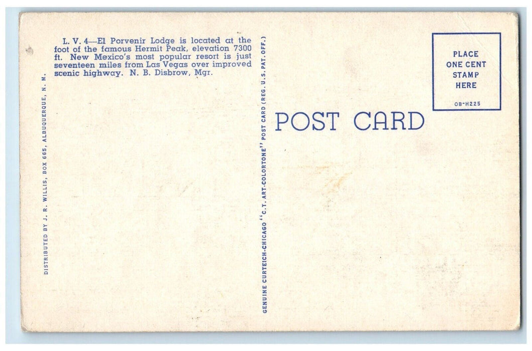 c1940 El Porvenir Lodge Foot Famous Hermit Peak New Mexico NM Vintage Postcard