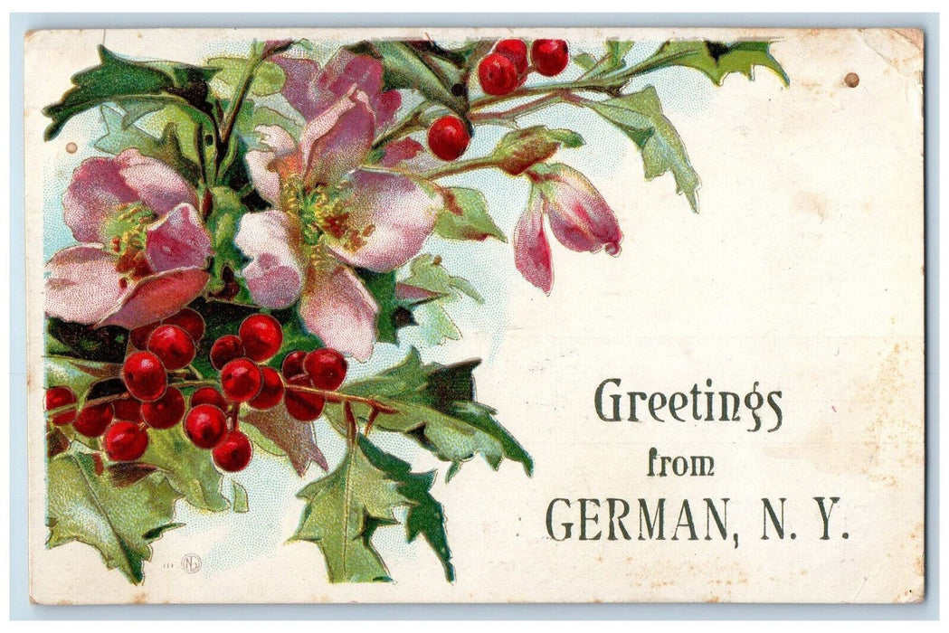 1910 Flower Holy Leaf Greetings from German New York NY Antique Postcard