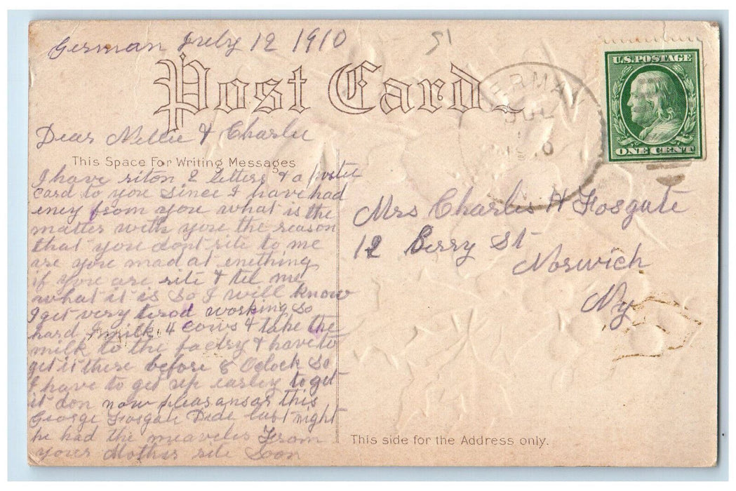 1910 Flower Holy Leaf Greetings from German New York NY Antique Postcard