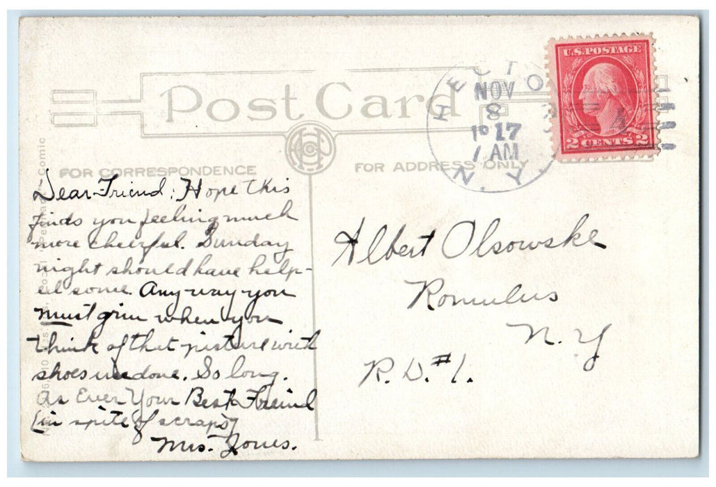 1917 Train Locomotive Railroad Hector Comic Pennant Hector NY Postcard