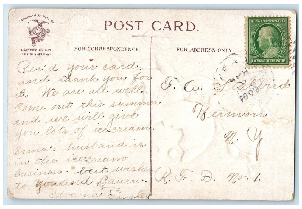 1909 Easter Hatched Eggs Flowers Clapsaddle Embossed Posted Antique Postcard