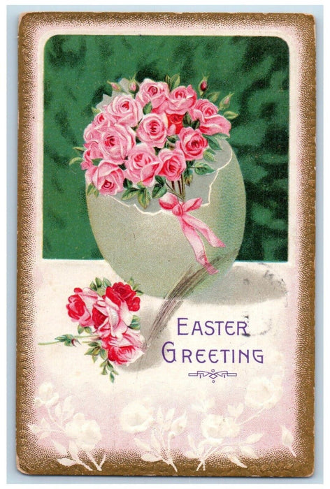 1913 Easter Greeting Hatched Egg Flowers Boston Massachusetts MA Posted Postcard