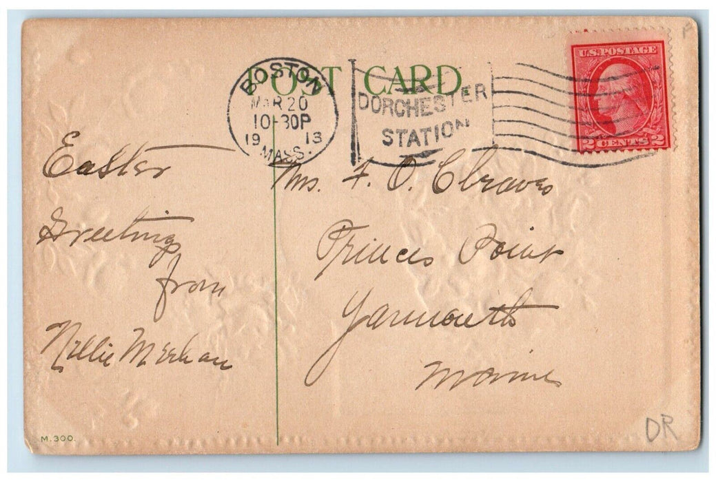 1913 Easter Greeting Hatched Egg Flowers Boston Massachusetts MA Posted Postcard