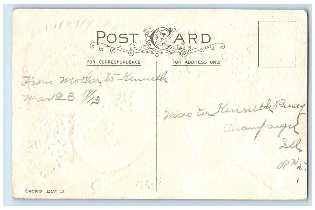 c1910's Easter Greetings Bunny Rabbit Egg Flowers Embossed Antique Postcard