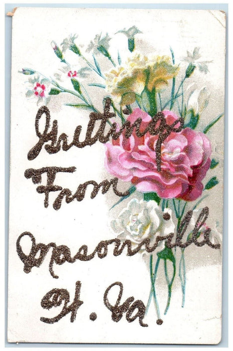 c1910 Greetings from Masonville West Virginia WV Floral Antique Postcard