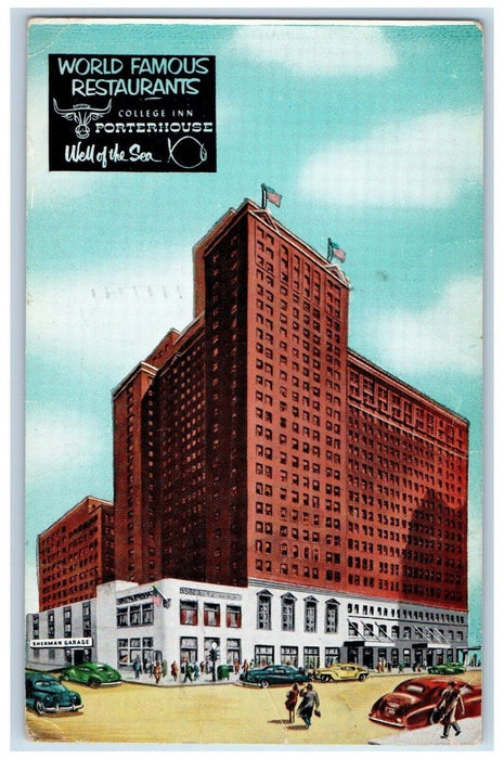 1957 The Sherman Hotel Building Chicago Illinois IL, Roger City MI Postcard