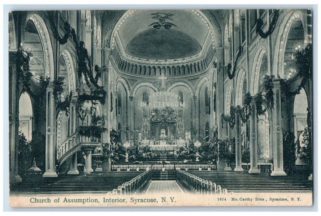 c1905 Church of Assumption Interior Syracuse NY Antique Unposted Postcard