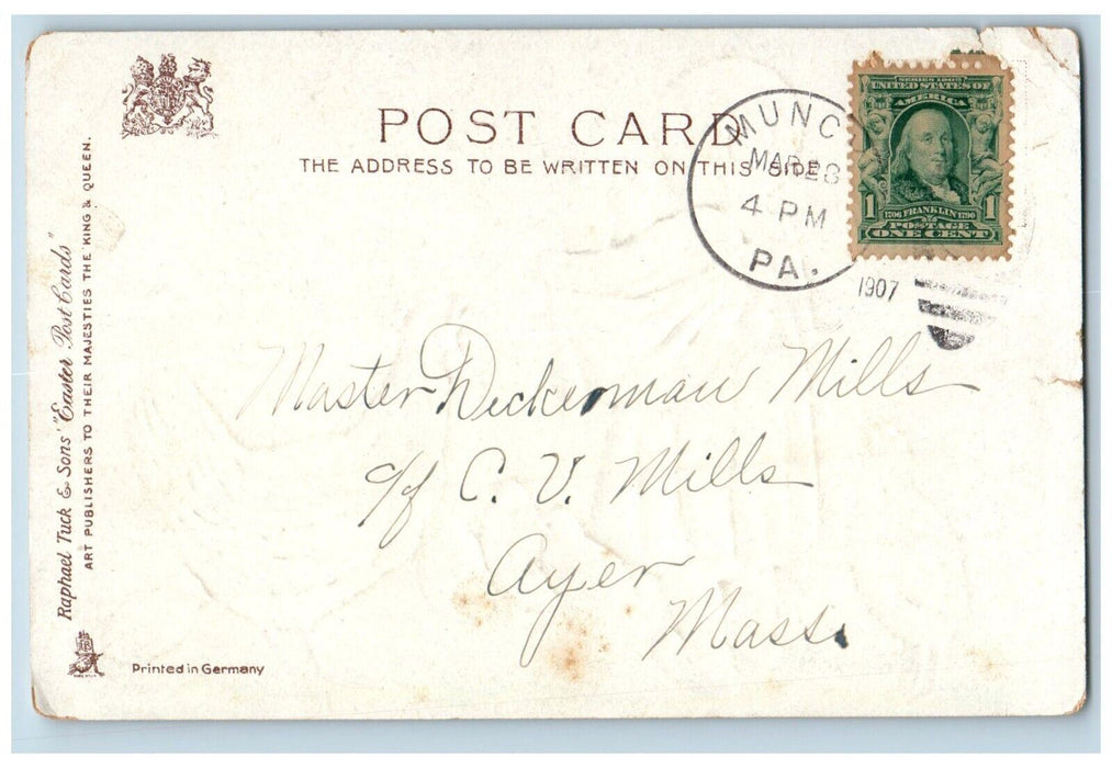 1907 Easter Greetings Little Girl Chicken Hen Chicks Embossed Tuck's Postcard