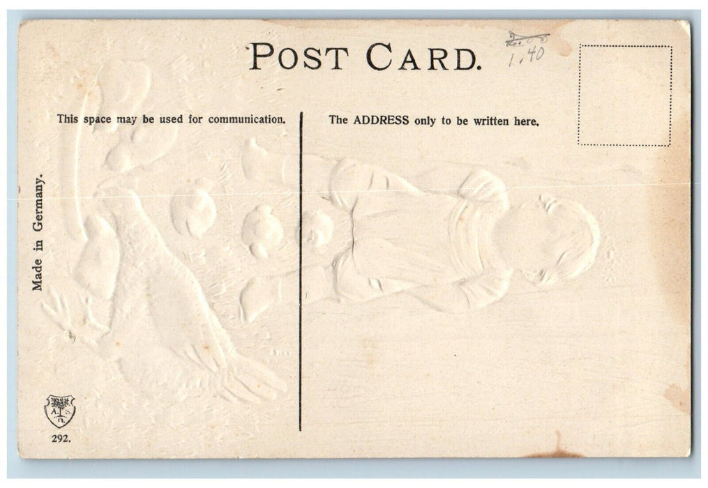 c1910's Easter Greeting Little Boy Chicken Hen Chicks Embossed Antique Postcard