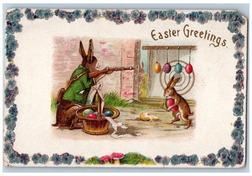 Easter Greeting Anthropomorphic Rabbit Carnival Fair Gun Shooting Game Postcard