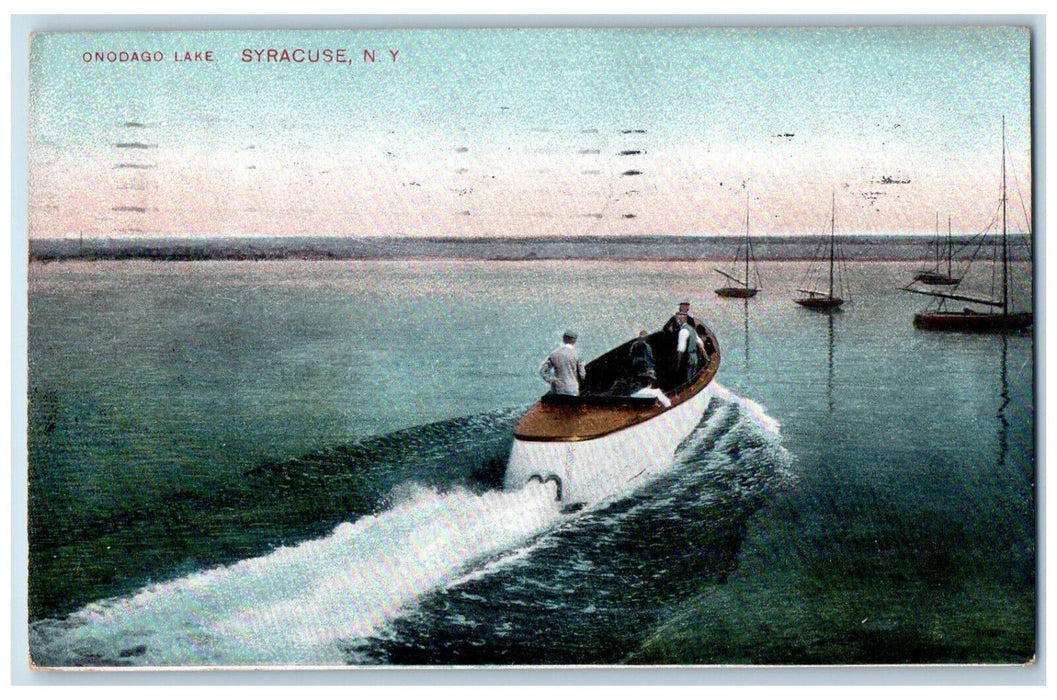 1908 Motorboat Onodago Lake Syracuse New York NY Antique Posted Postcard