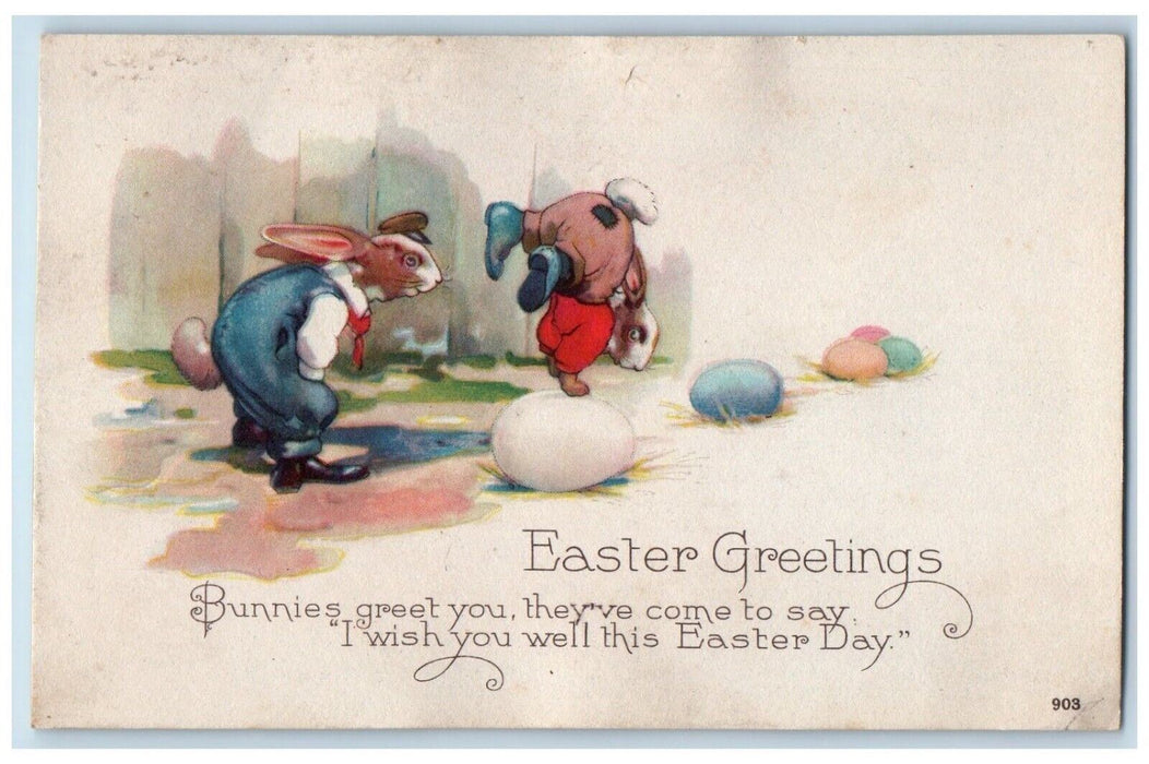 Easter Greetings Anthropomorphic Rabbit Eggs Handstand Gymnastic Postcard