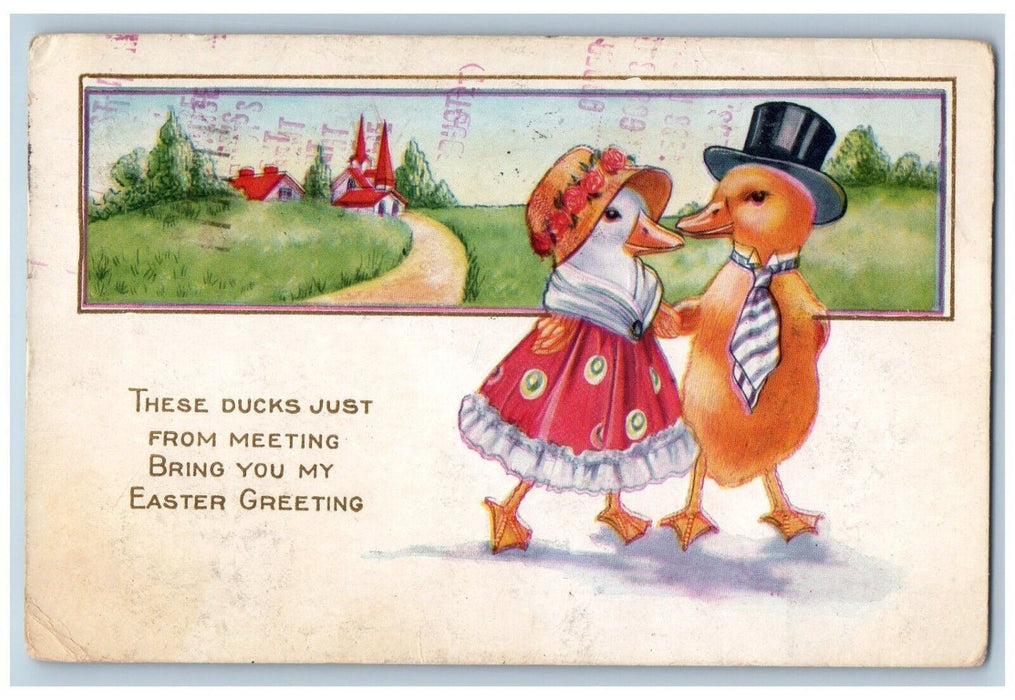 1921 Easter Greeting Anthropomorphic Ducks Benton Harbor Michigan MI Postcard