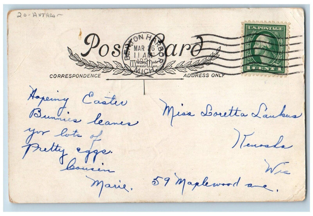 1921 Easter Greeting Anthropomorphic Ducks Benton Harbor Michigan MI Postcard