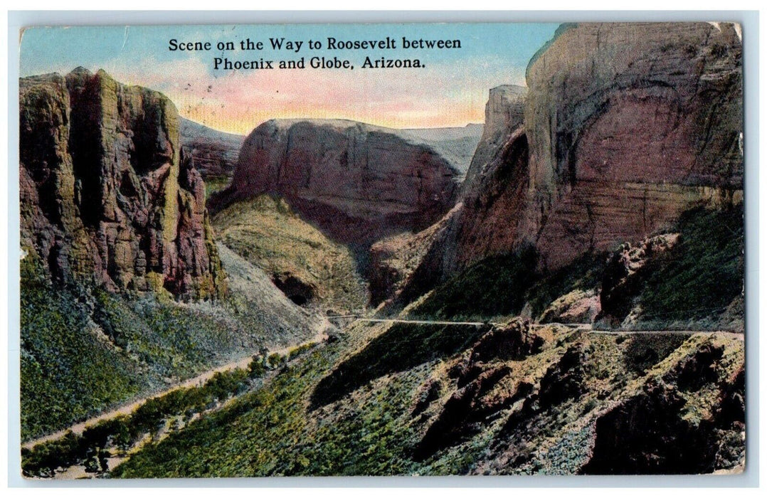 1910 Scene Way Roosevelt Between Phoenix Globe Arizona Vintage Antique Postcard