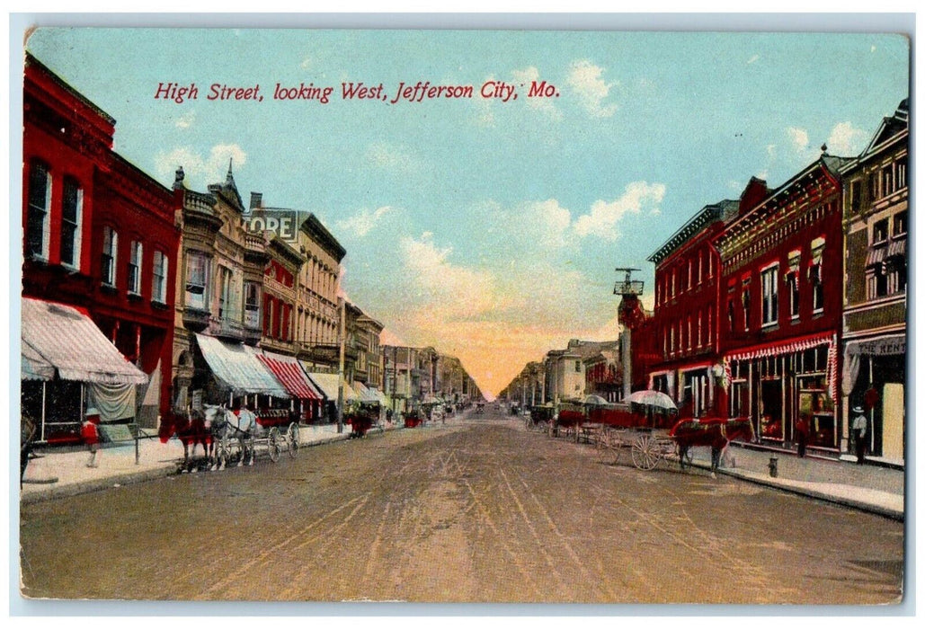 c1910 High Street Looking West Street Jefferson City Missouri Vintage Postcard