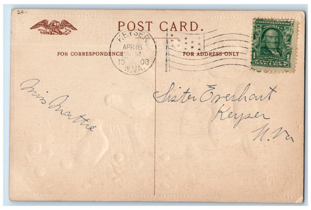 1908 Easter Brown Bear Chicks Flowers Embossed Keyser Iowa IA Antique Postcard