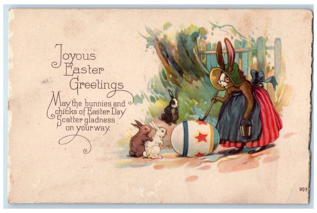 Easter Greetings Anthropomorphic Rabbit Painting Egg Strasburg VA Postcard