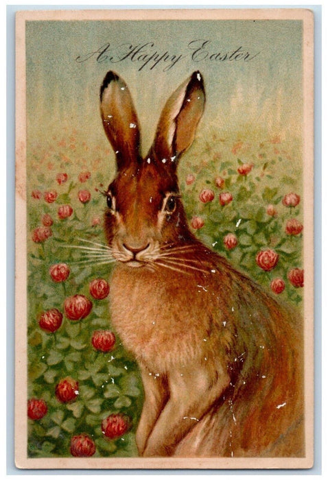 c1905 A Happy Easter Big Rabbit Flowers Tuck's Posted Antique Postcard