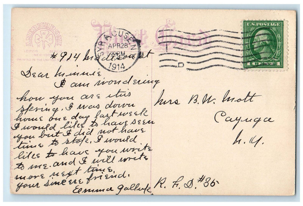 1914 North High School Syracuse New York NY Antique Posted Postcard