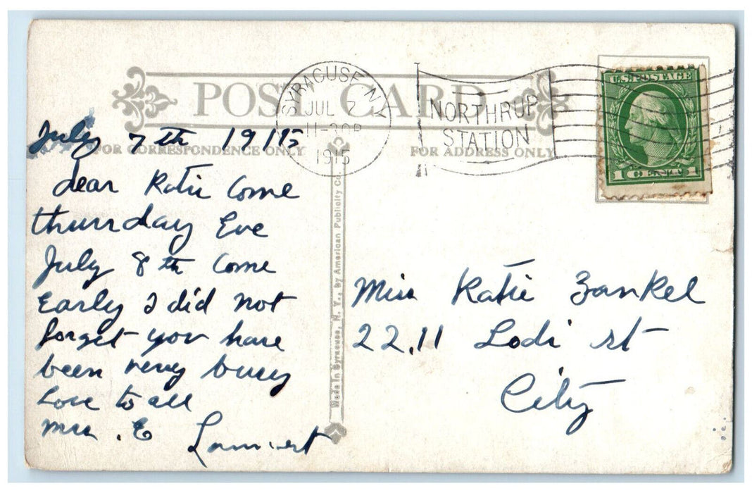 1915 First Presbyterian Church Syracuse New York NY Antique Posted Postcard