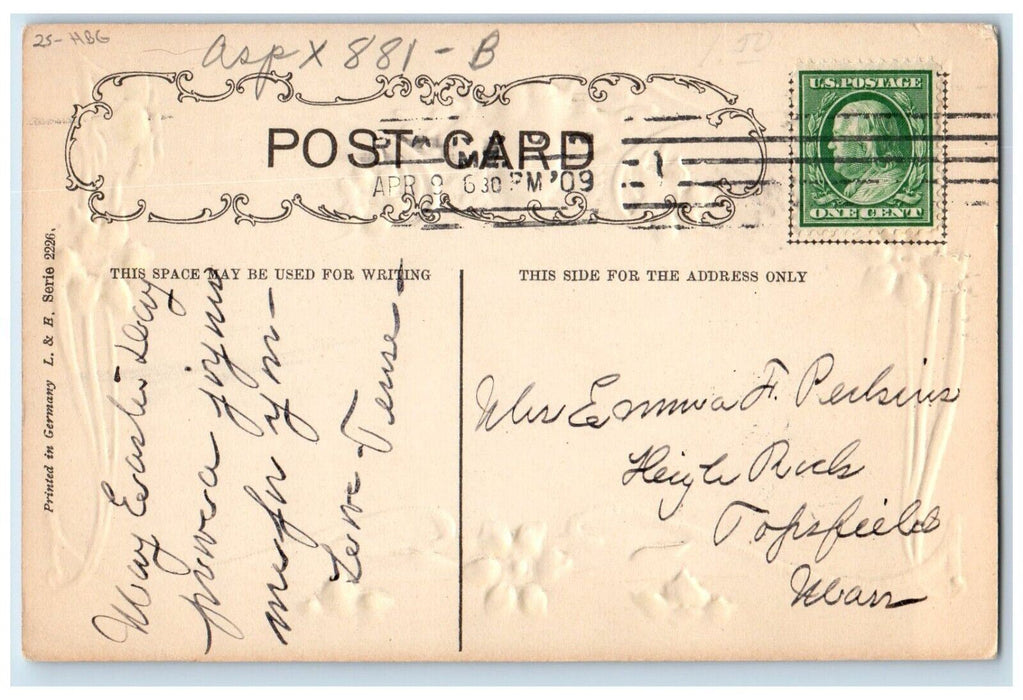 1909 Easter Boy Head Yellow Lilies Flowers Embossed Posted Antique HBG Postcard