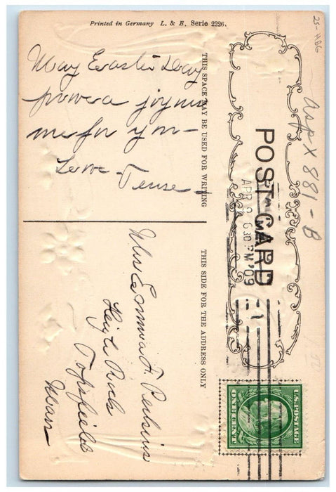 1909 Easter Boy Head Yellow Lilies Flowers Embossed Posted Antique HBG Postcard
