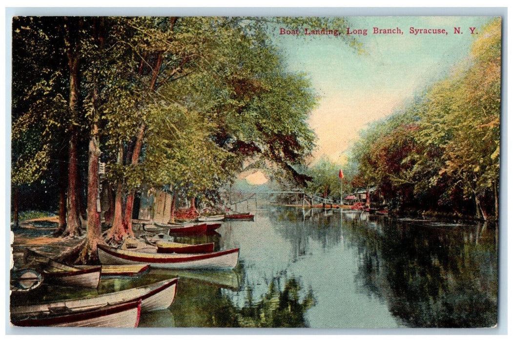 c1910 Boats In The Side Boat Landing Long Branch Syracuse NY Postcard
