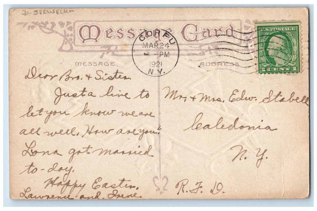 1921 Easter Cross The Holy City Jerusalem Corfu New York NY Embossed Postcard