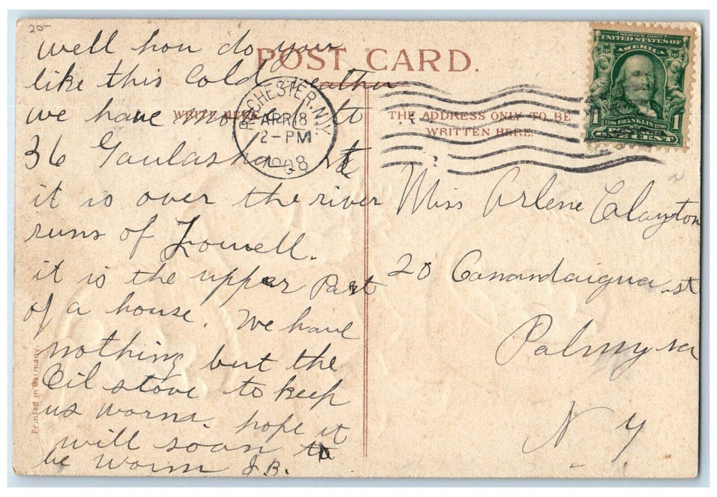 1908 Happy Easter Dutch Boy Basket Of Eggs Flowers Rochester NY Antique Postcard