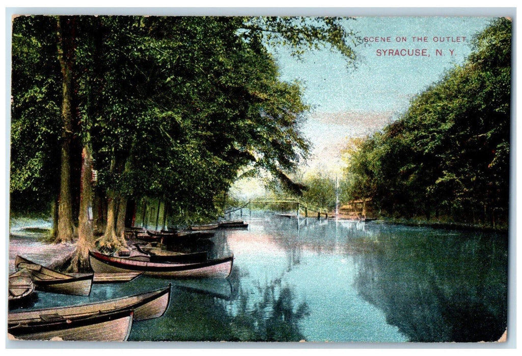 1908 Boats In The Side Bridge Scene on Outlet Syracuse New York NY Postcard