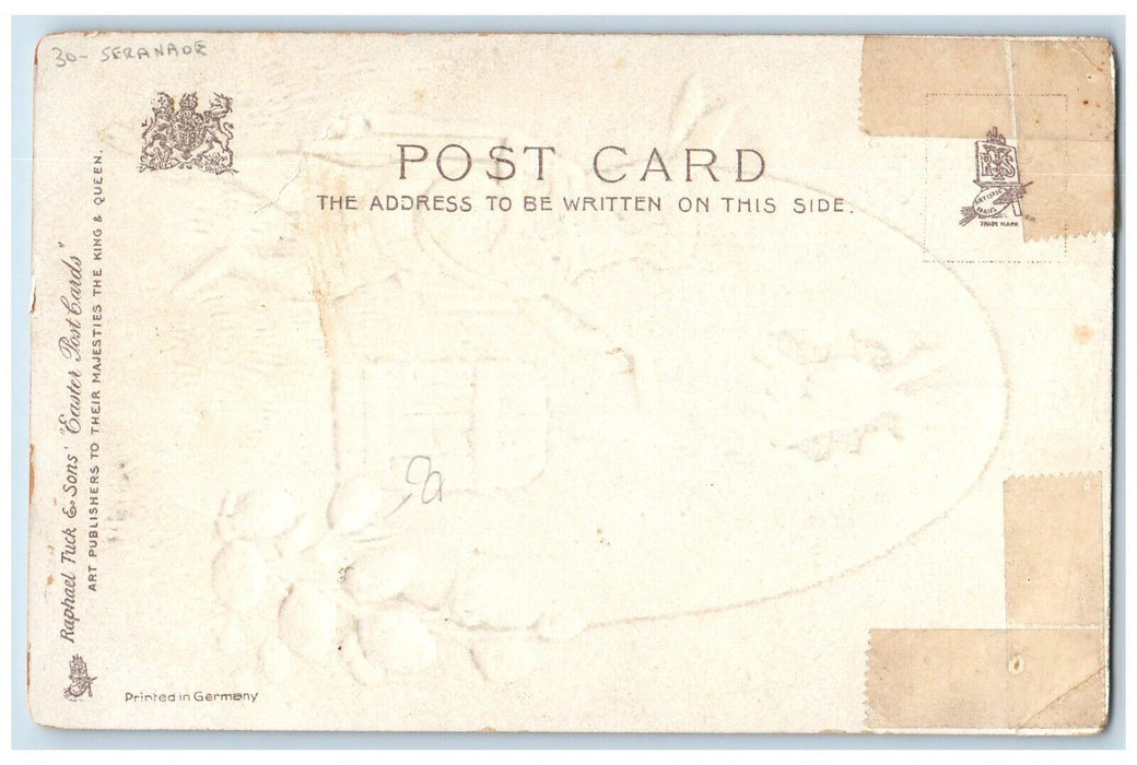 Easter Anthropomorphic Rabbit Serenade Hatched Egg Embossed Tuck's Postcard