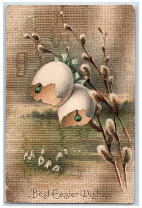 1911 Easter Wishes Hanging Hatched Eggs Cattails Clapsaddle Silk Posted Postcard