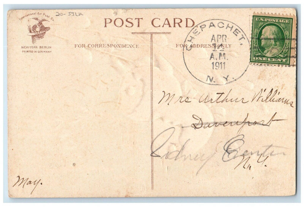 1911 Easter Wishes Hanging Hatched Eggs Cattails Clapsaddle Silk Posted Postcard
