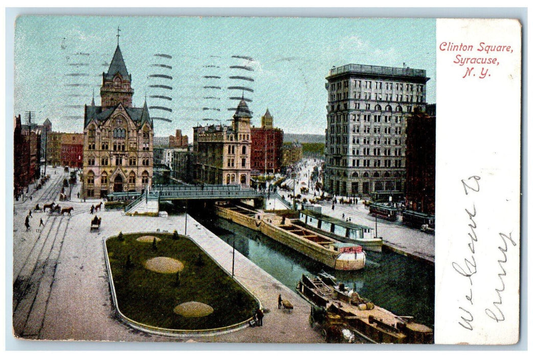 1908 Clinton Square Bridge Boat Syracuse New York NY Antique Posted Postcard